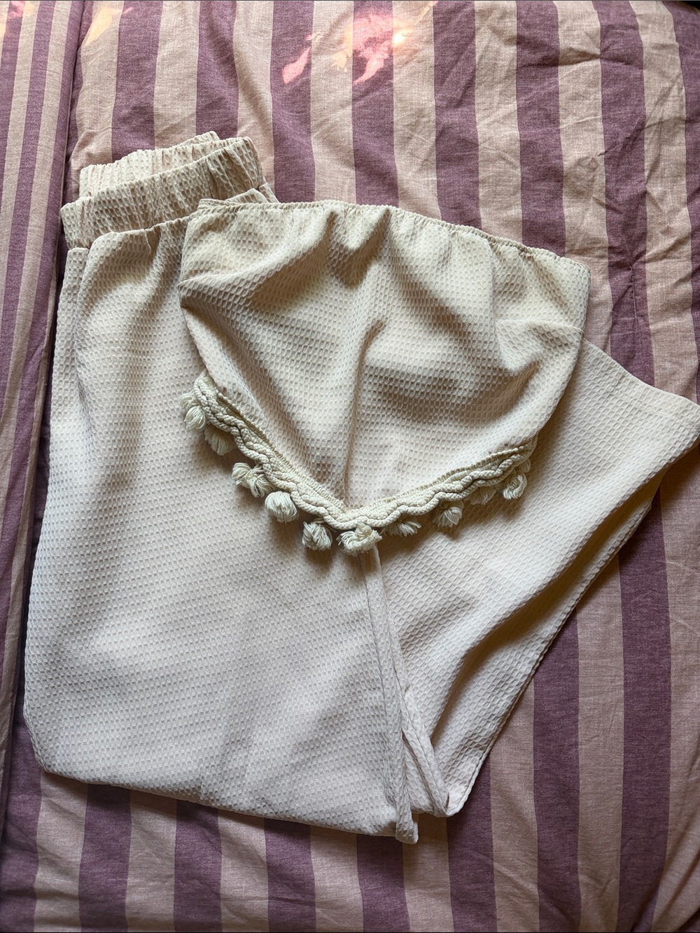 Cream Pom-Trim Lounge Matching Set